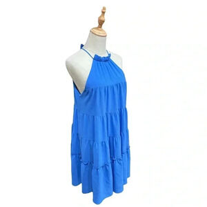 Blue Halter Neck Tiered Dress